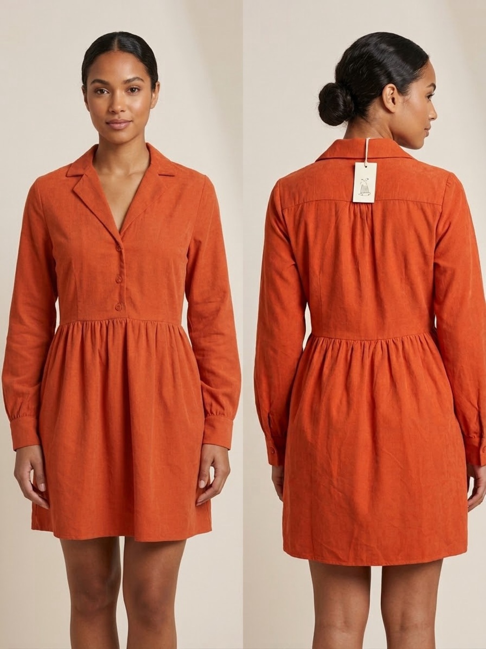 Francesca's Collections Long-Sleeve Collared Mini Dress - Burnt Orange